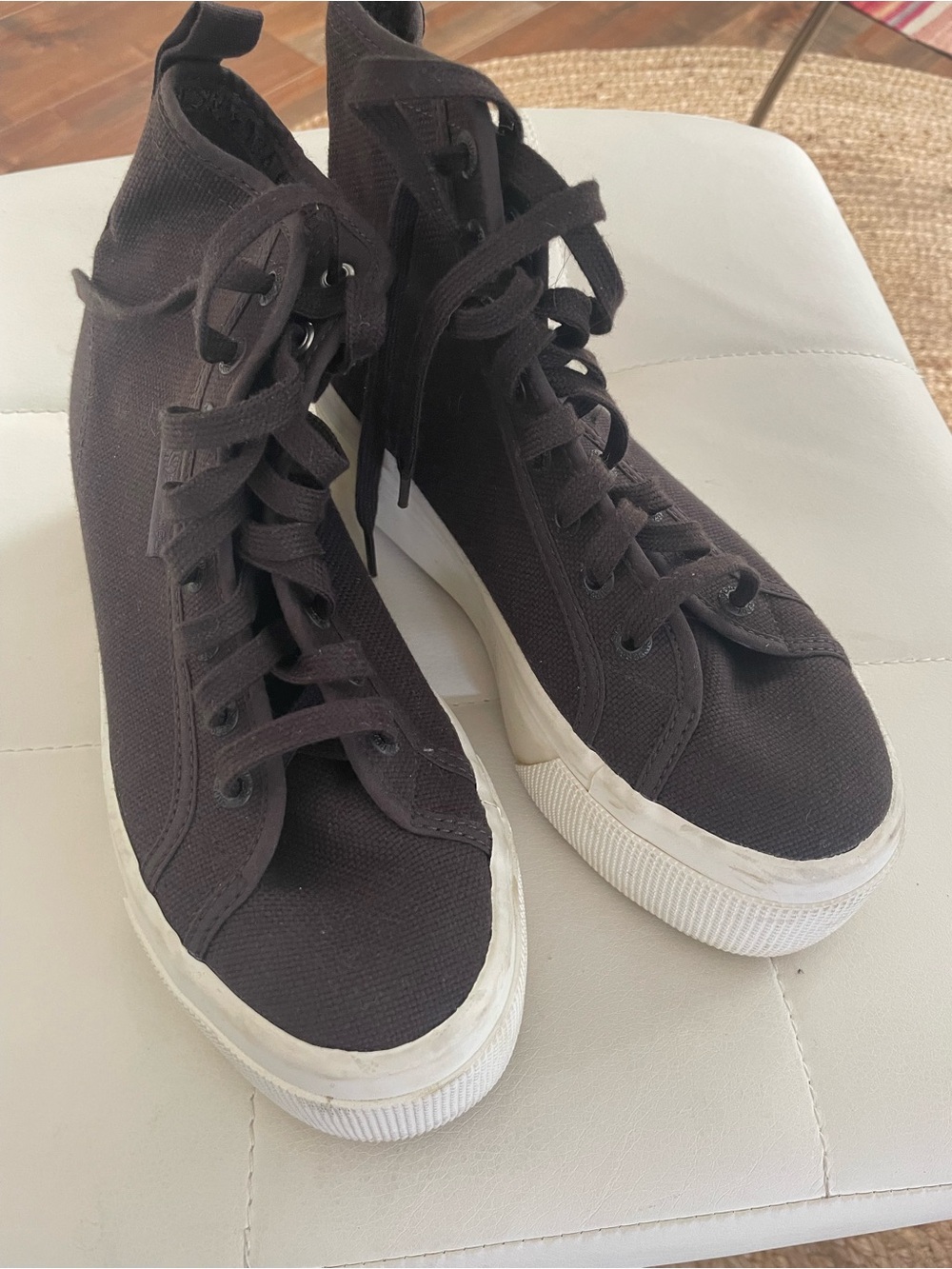Superga Black High-Top Canvas Sneakers with White Sole